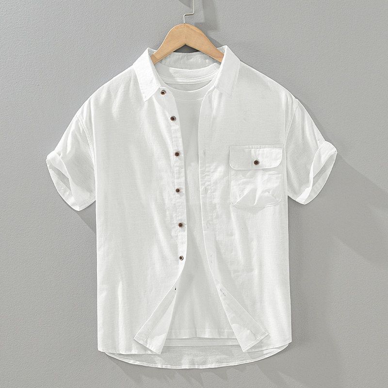 Foreign Trade Surplus Cotton-Linen Casual Short-Sleeve Men's Shirt, Summer Breathable Loose Cool Vintage Linen Shirt