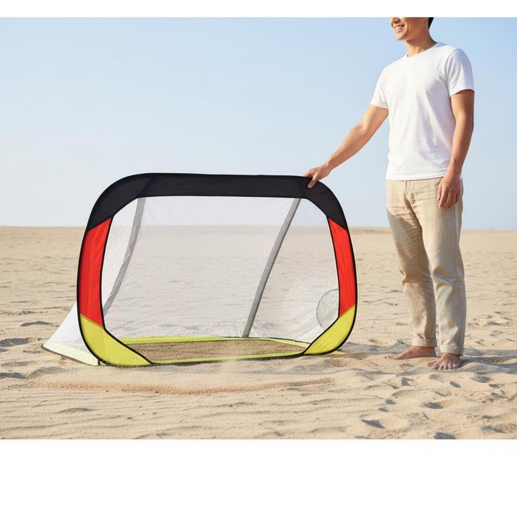 Beach soccer goal, quick to assemble, foldable, lightweight and portable, for