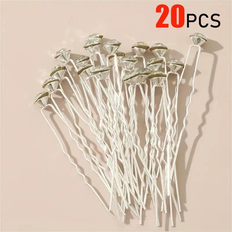 

20 Pcs/Set Bridal Headwear Pins Luxurious Diamond Inlaid Rhinestone Hairpin Fashionable Sweet U-shaped Curly Hair Fork Hair Clip