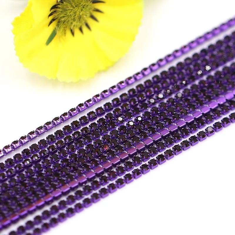 10yards 2mm Color Sewing Rhinestone Chain Trim Crystal Dense Diamond Chain Glitter Crystal Cup Chain for DIY Decorative Craft