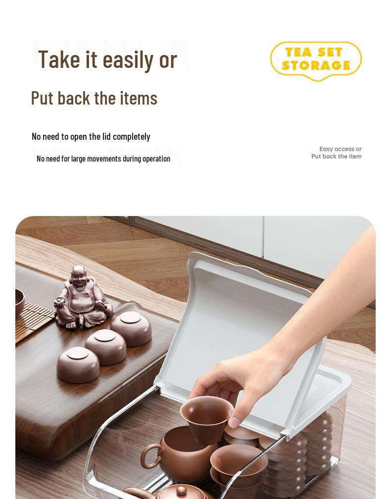 White Transparent Tea Set Storage Box with Lid - Dustproof, Moisture-Proof Kitchen Countertop Organizer