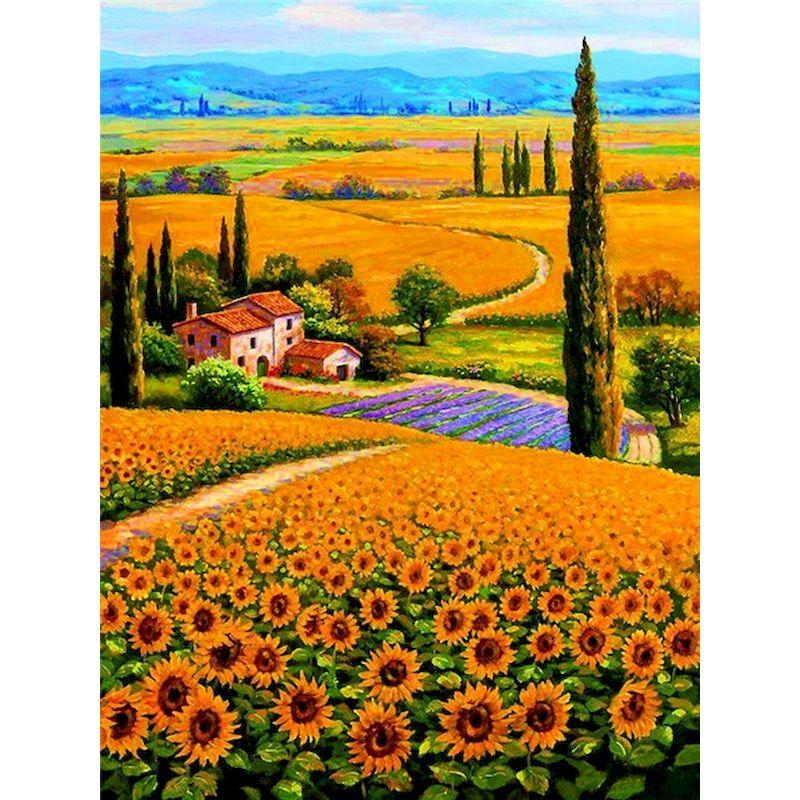 Full Diamond Embroidery Sunflower Diamond Mosaic Painting Kits Sunsetting Scenery Creative Hobbies Pictures Home Deco