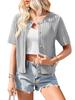 Women European Style Short Sleeve Button Front Cropped Round Neck Knitted Cardigan Sweater