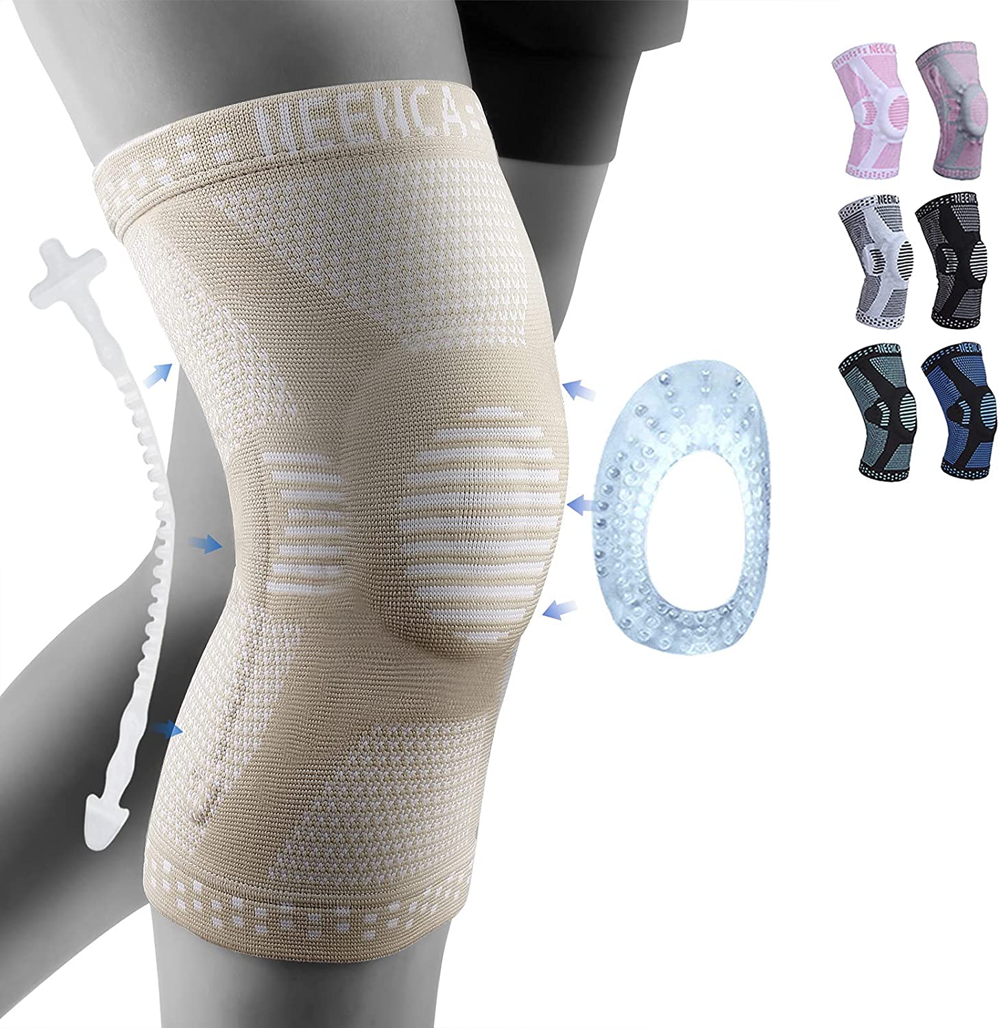 

NEENCA Copper Knee Brace Поддержка колена с гелевой подушечкой надколенника и боковыми стабилизаторами для боли в колене Спортивный артрит Облегчение боли в передней крестообразной связке S