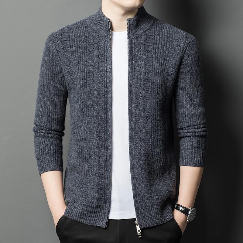 

Men s Jacquard Wool Cardigan - 2025 Autumn/Winter Fashion, Zip-Up Stand Collar, Casual Sweater for Middle-Aged and Young Adults. XL сірий колір
