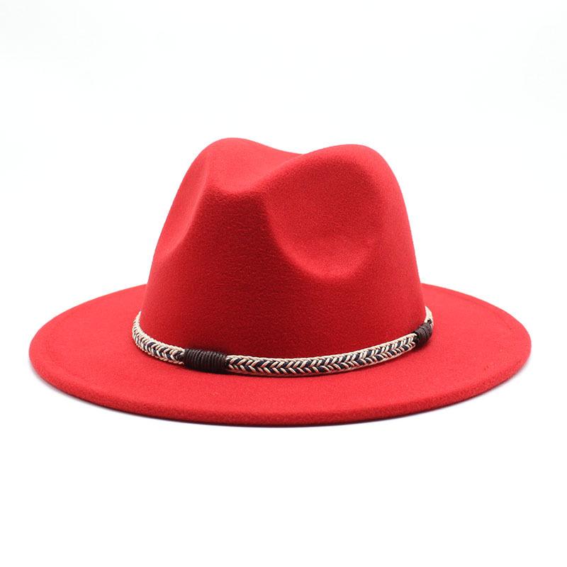 Wool Top Hat, Warm Big-Brimmed Felt Hat, Woven Rope, Retro Versatile Jazz Hat, Imitation Wool