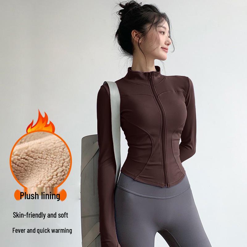 Dicke warme Yoga-Jacke für Damen - Langarm, Schnelltrocknend, Mit Samt gefüttert für Herbst/Winter