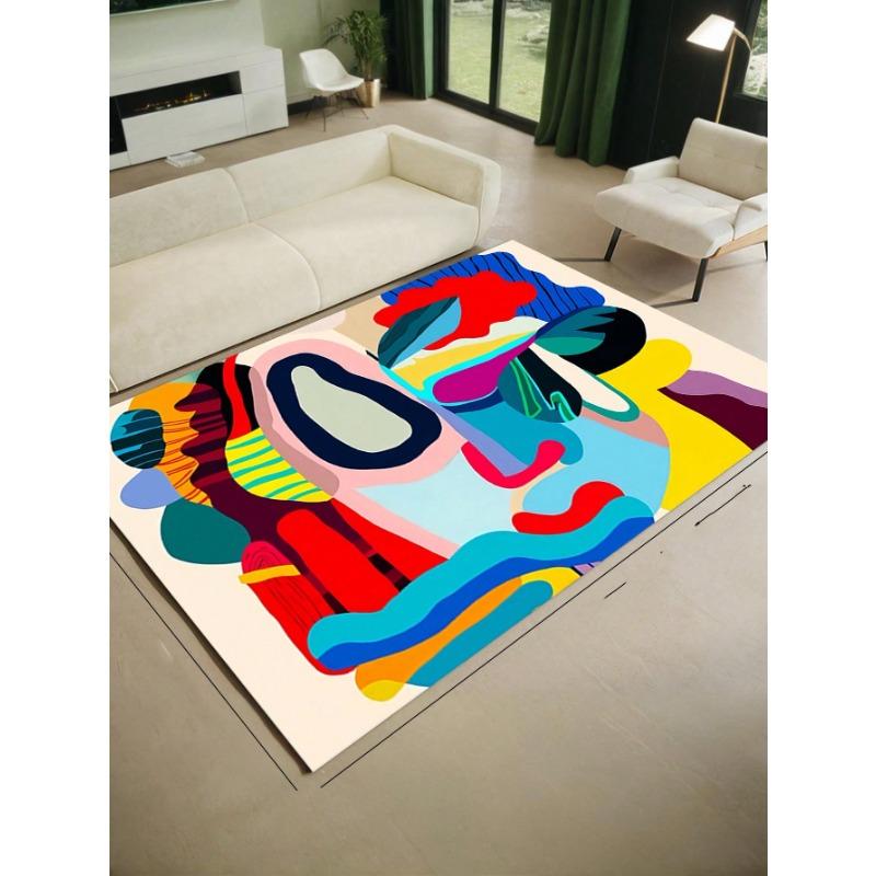 1pc Geometric Abstract Style Carpet Ultra-Fine Fiber Short Plush Soft And Bedroom Dining Room Living Room Hall Home Room Decor