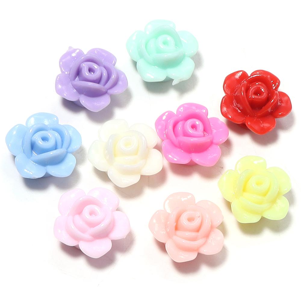 100pcs/lot Colorful Rose Flower Acrylic Beads Flat Back Loose Spacer Beads For Jewelry Making DIY Handmade Bracelet Accessories
