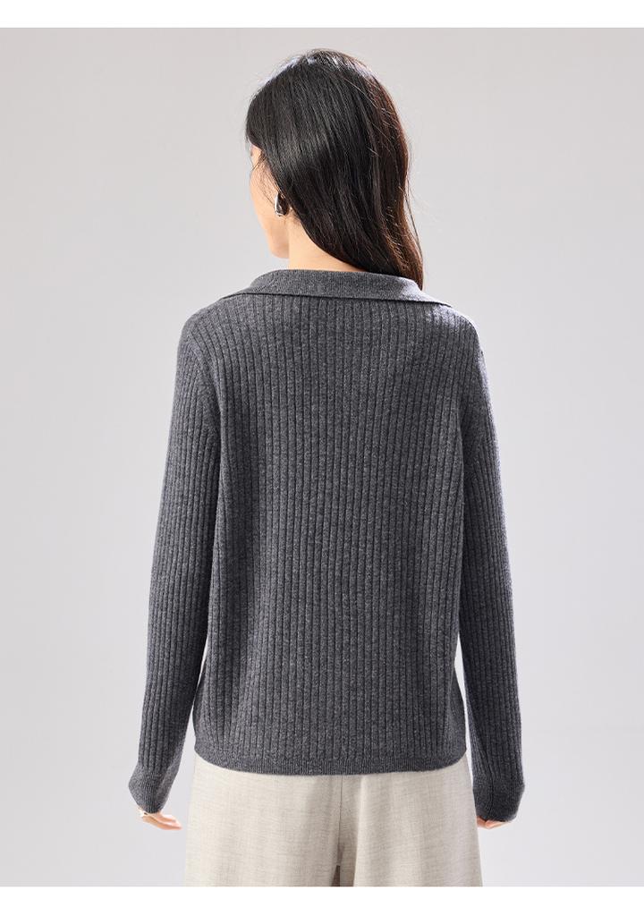 [100% Sheep Wool Top] Autumn and Winter New Polo Cardigan High End Warm Women's Wool Sweater