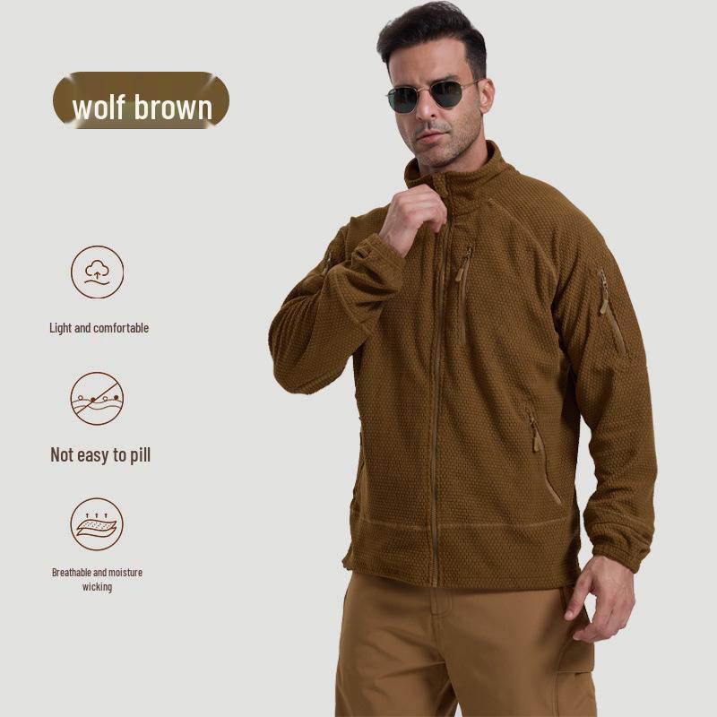 Men s Autumn Plaid Stand Collar Fleece Jacket: Sherpa Liner, Outdoor Sport & Cycling Outerwear XL