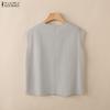 ZANZEA Women Casual Round Neck Solid Color Sleeveless Blouse