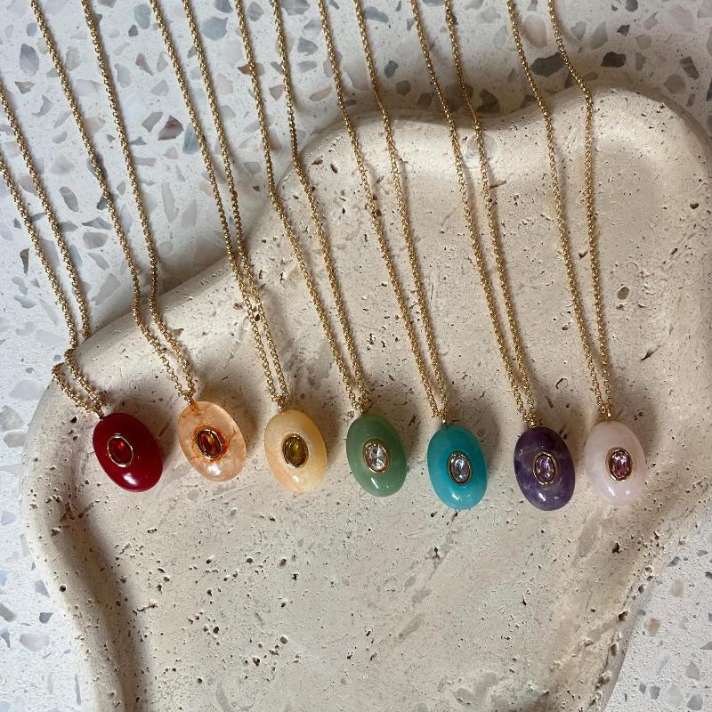 Trendy Titanium Steel Waterdrop Birthstone Charms Pendant Necklace Gemstone Diy Jewelry Gift