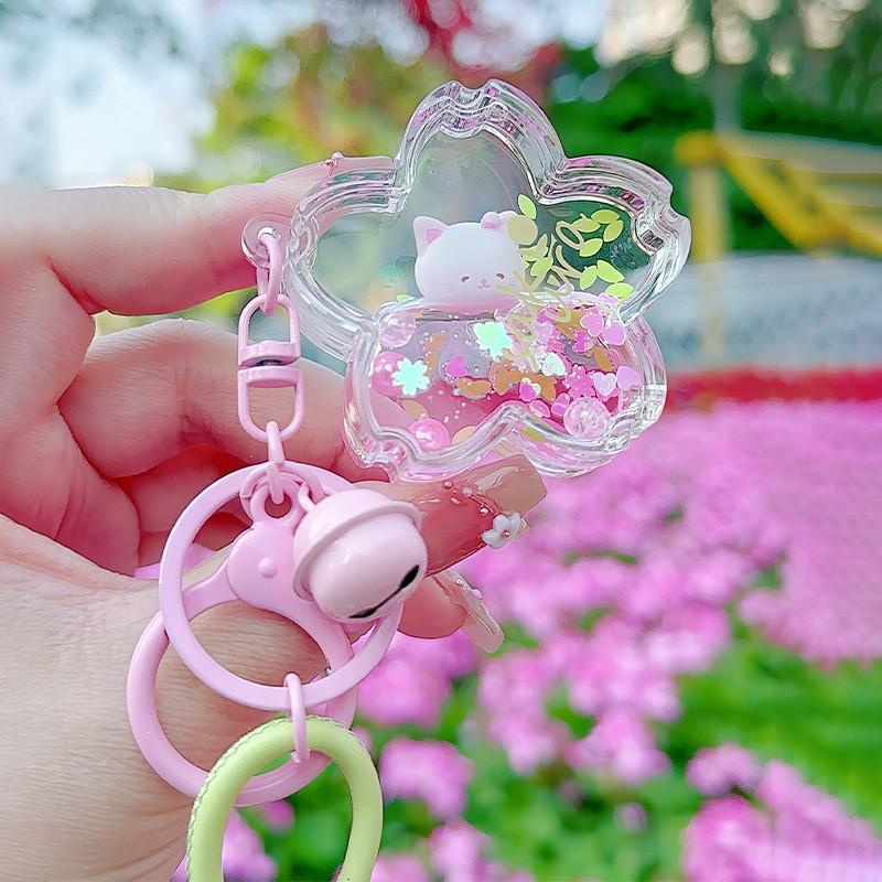 Sakura Soft Cute Animal Oil Pendant With Small Bell Girl Keychain Bag Accessory