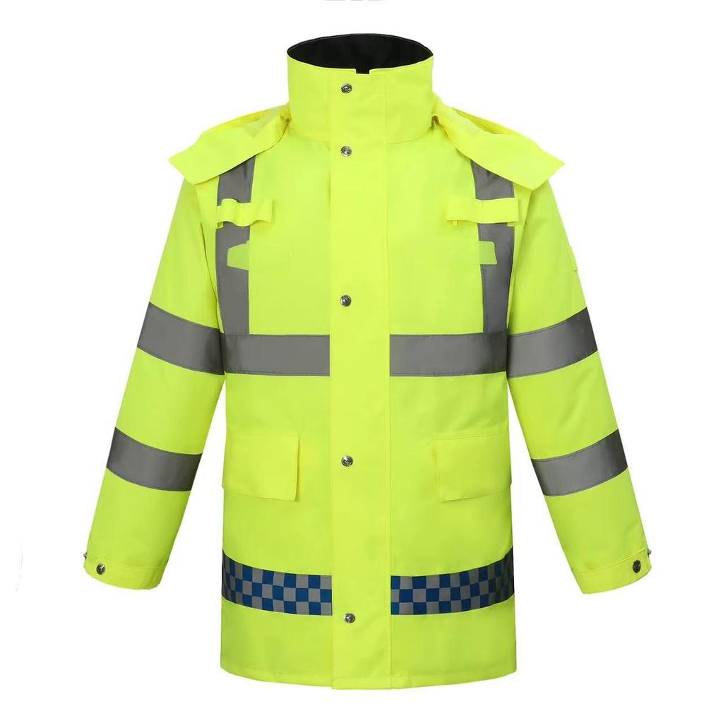 High-Speed Reflective Winter Cotton-Padded Raincoat & Pants Set for Outdoor Use
