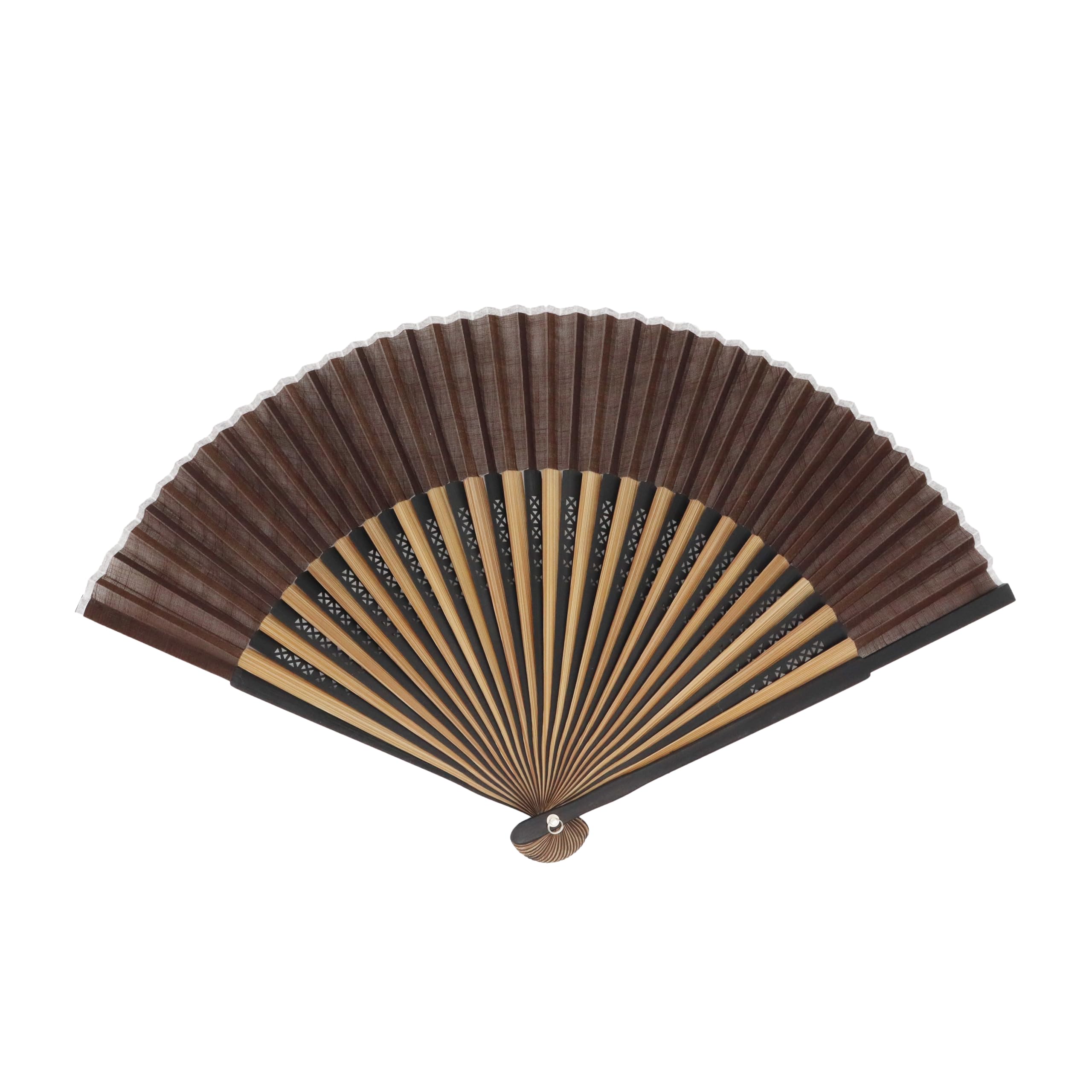

Onishi Ken Seihan Ripple Fan, 22.5cm, Brown, Cotton-Linen Slub, Medium-Short Fabric, S22-MAS05, Made with Japanese Fabric