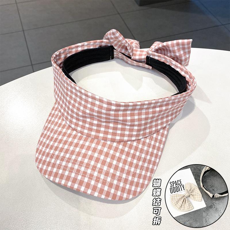 Small Plaid Removable Bow Empty Top Hat Children Summer Cycling Sun Protection Sun Hat Sports Mountain Climbing Sun Hat