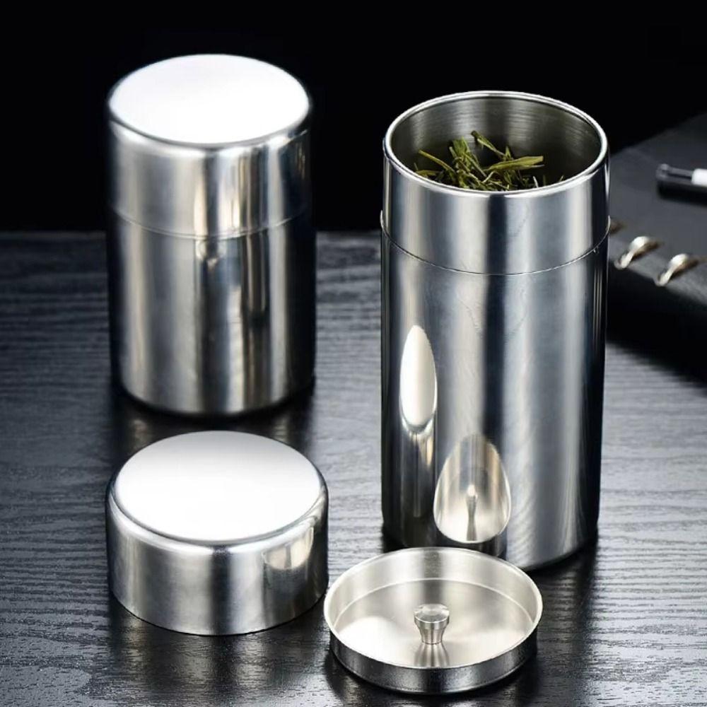 Acero Inoxidable 304 Doble Tapa Latas de Té Caja de Almacenamiento de Té Organización de Cocina