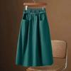 2024 Women's Elastic High Waist A-line Midi Skirt - Versatile Three-Button Casual Fashion