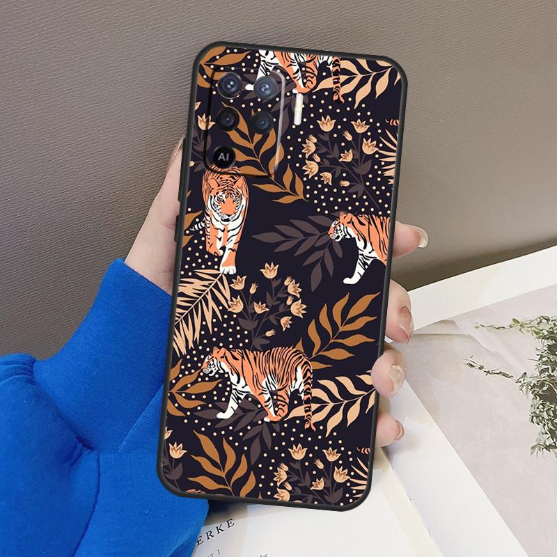 Tigers Leopards Tropical Leaves Case For Oppo A94 A74 A54 A80 A60 A40 A18 A38 A58 A78 A98 A96 A76 A16 A15 A17 A57 A77 A5 Pro