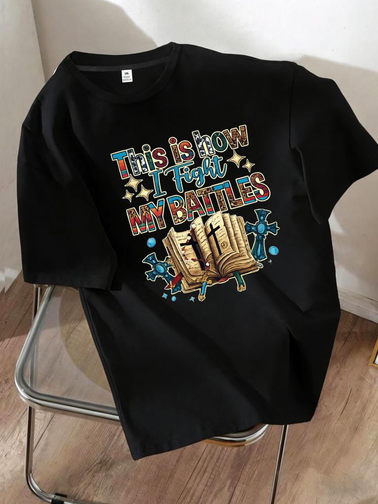 Yj00945letter And Book Pattern Print Plus Size Unisexs Crew Neck Tshirt Summer Casual Short Sleeve Top Fashionable Versatile