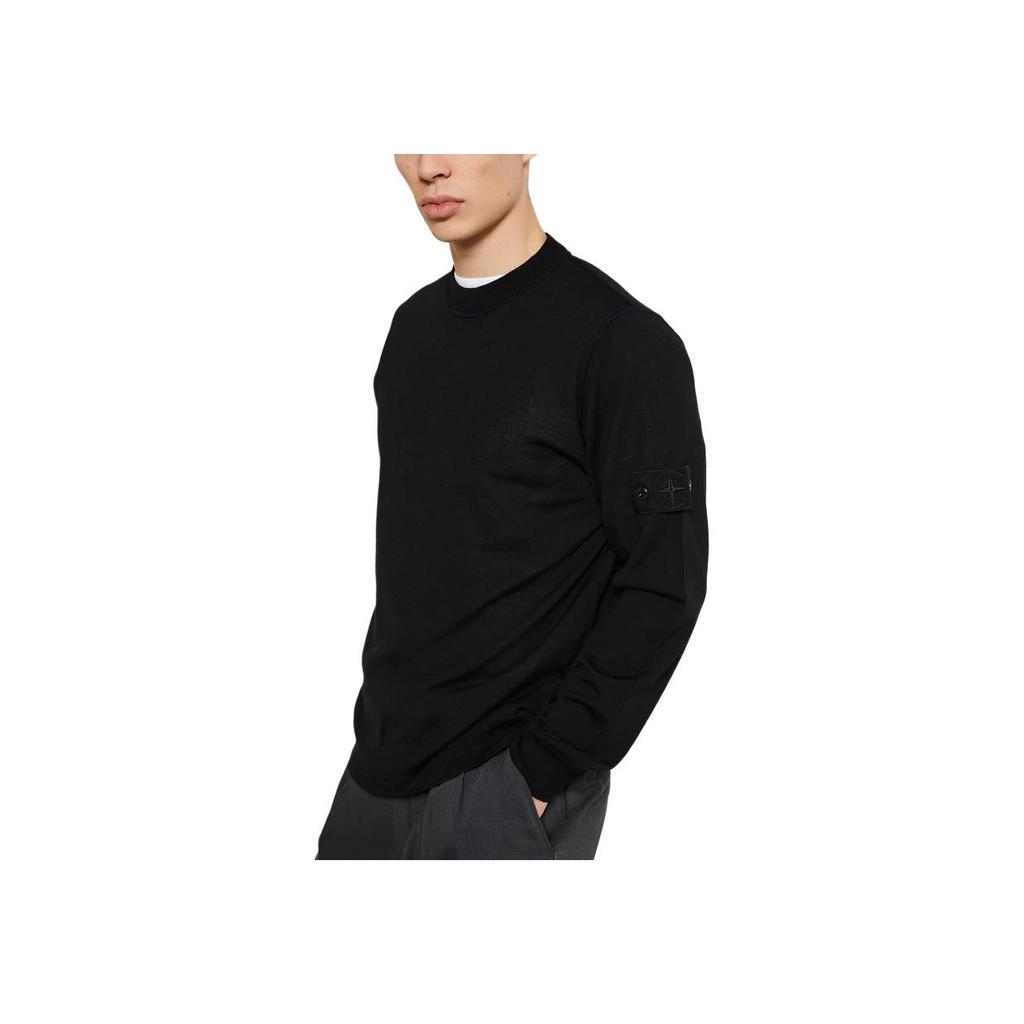 Stone Island Long Sleeve Solid Color Crew Neck Sweater Men sweater Black K1S15-5100066-S00FC-V0029