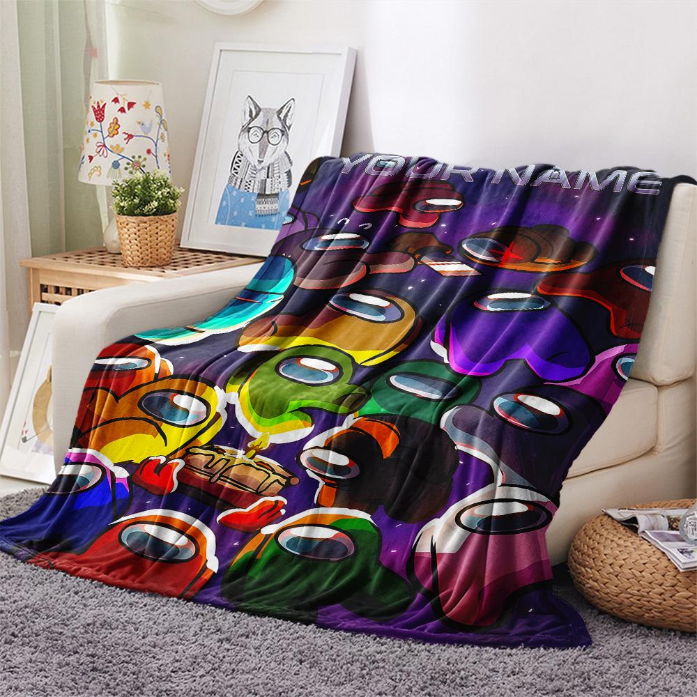 1PC Custom Name Among Us Patterned Flannel Blanket Suitable For All Seasons for Home Decor Warmth and Comfort Gifts Holiday Present -HE88