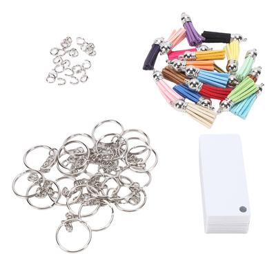 80-teiliges Set Metall Sublimations Schlüsselanhänger Rohlinge beidseitig Wärmeübertragung Ornament Schlüsselanhänger mit Quasten Rechteckig