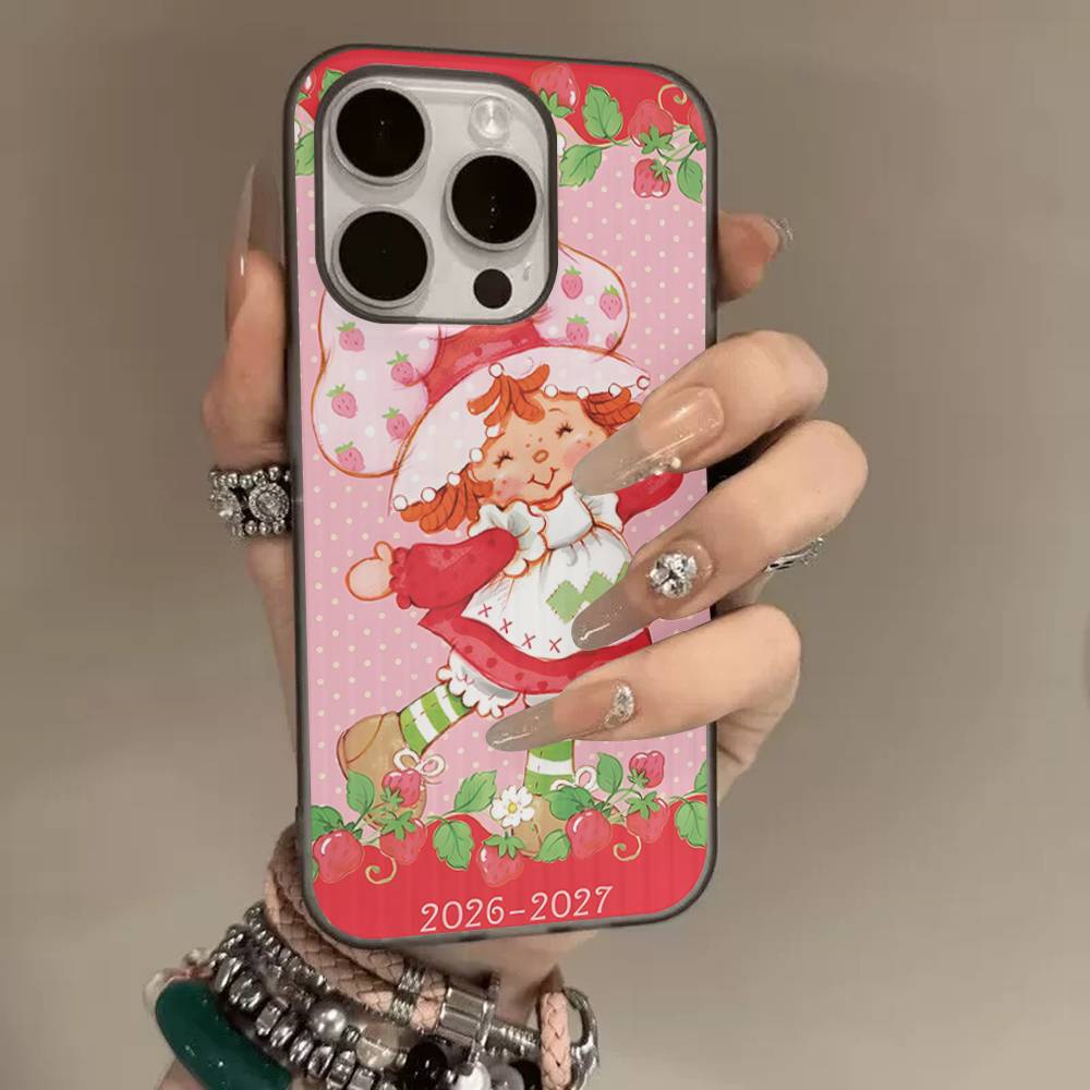 Cartoon Girl S-Strawberry S-Shortcake Corrugated Stripe Phone Case For IPhone 17 16 15 14 13 12 11 Pro Max Plus Pro Shockproof