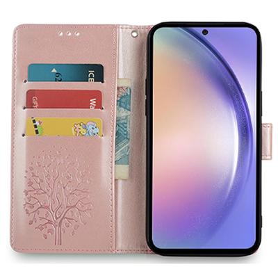 For Samsung Galaxy S23 Phone Case Imprinted Deer Tree Pattern 3 Card Slots Anti-drop Cover
