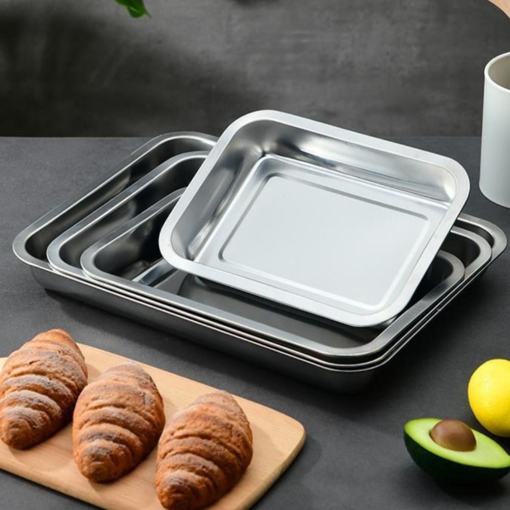 1pc Large square stainless steel plate, rectangular steaming rice plate, barbecue plate, commercial and household iron plate, di