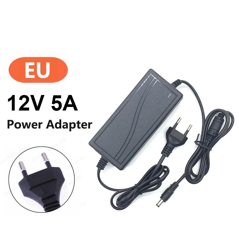 

12V 5A power adapter 5000mA 100V-240V 60W Converter AC DC 12V 5A 2.1mm*5.5mm DC Plug Power Adapter for CCTV WiFi 60W&AC 100-240V&12V 5A