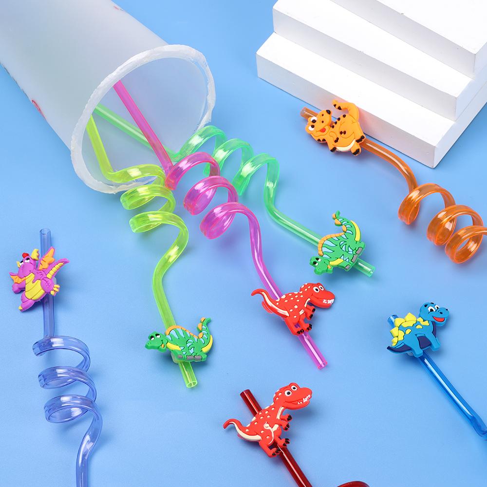 Drinking Decor Party Supplies Dino Theme Dinosaur Reusable Straws Cartoon Pattern Straws-Plastic