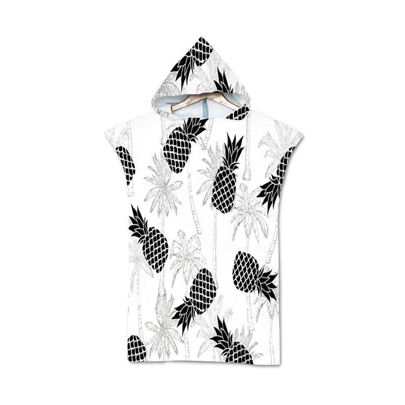Microfiber Tropical Fruit Leaves Pineapple Print Hooded Beach Towel Hawaii Summer Bath Towel Quick Dry Swimming Poncho Bathrobe
