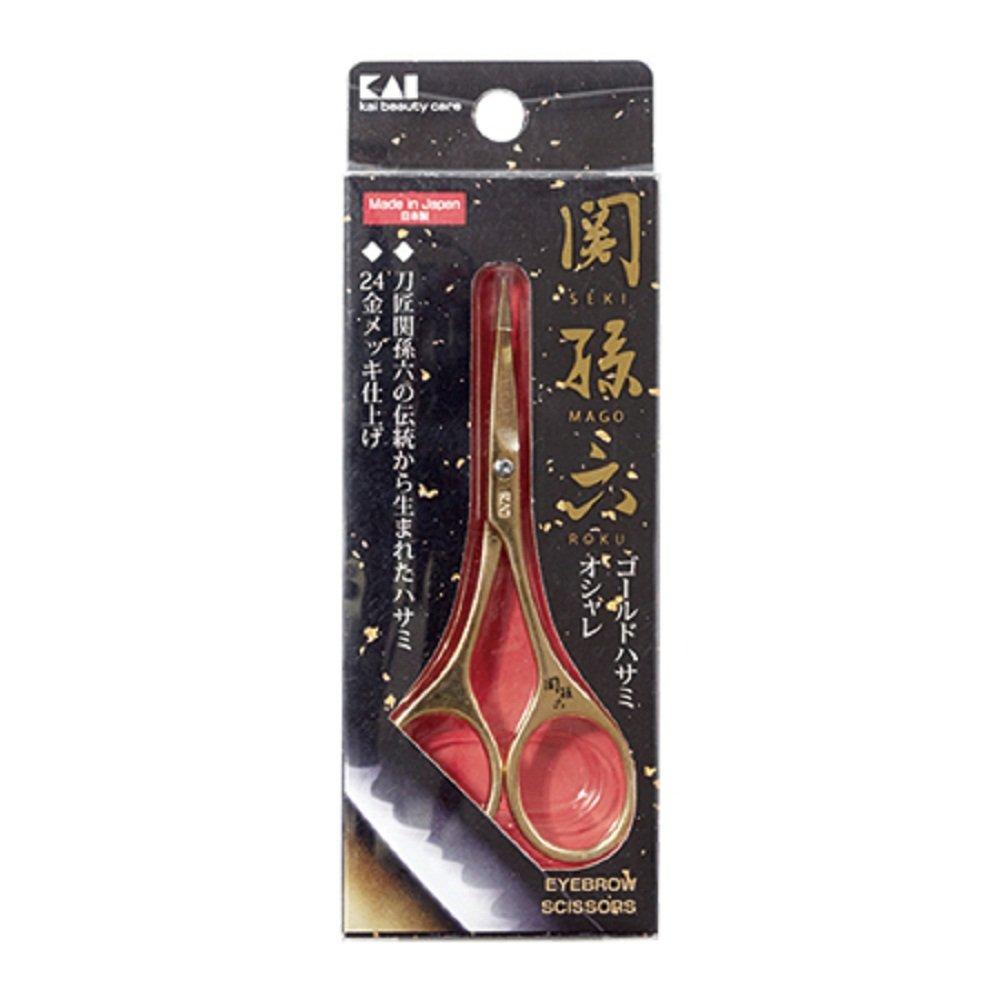 KAI Seki Magoroku Gold Curved 24K Gold Eyebrow for Unwanted HC3538 Scissors, Blade, Plated, Scissors, Hair,