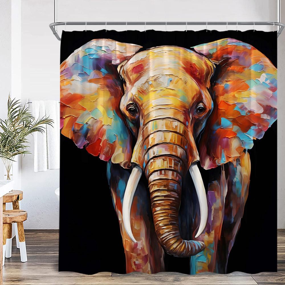 Elephant Boho Shower Curtain Mandala Colorful Flower Doodle Wild Animal Art Bathroom Decior Ethnic Indian Bath Curtain with Hook