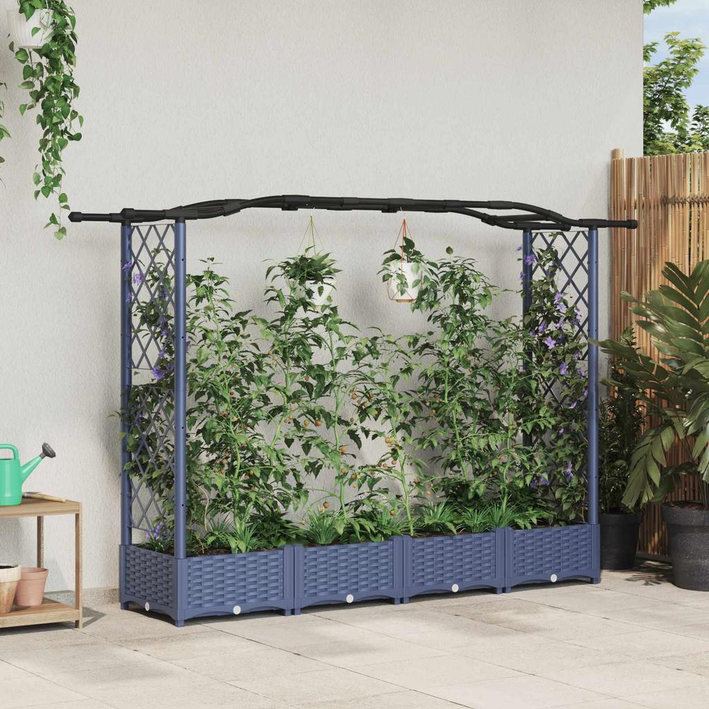 Raised Planter with Trellis and Hanging Roof Gray 207 x 40 x 126 cm PP