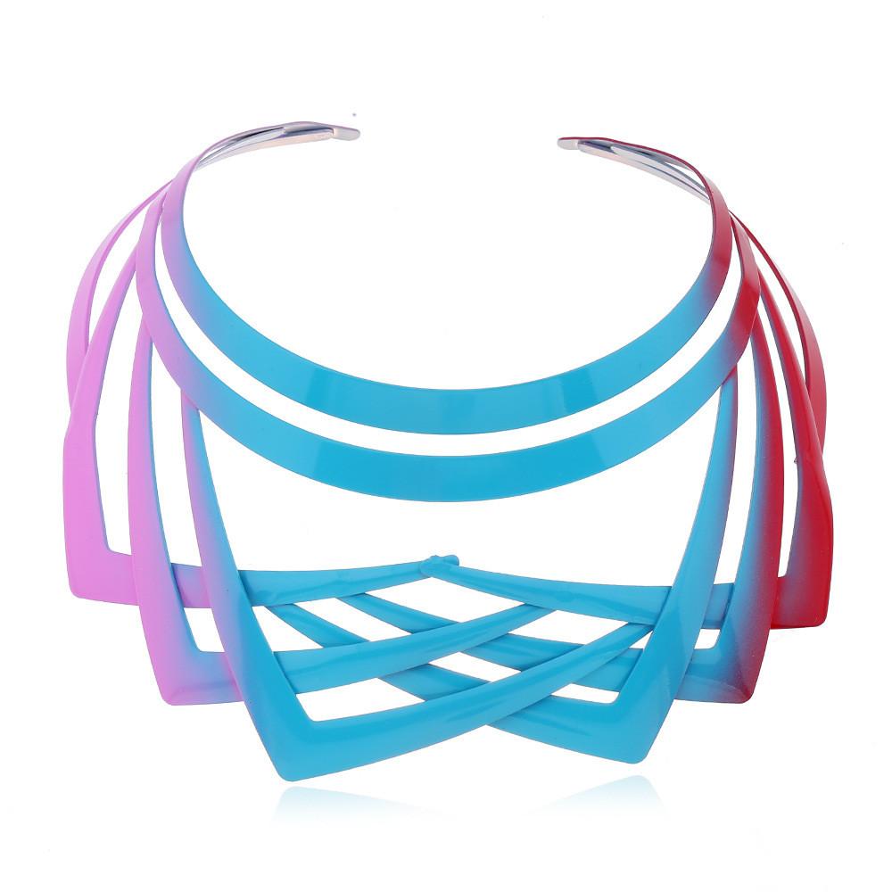 Geometric Metal Collar Necklace With Multilayer Chain For Trendy Women