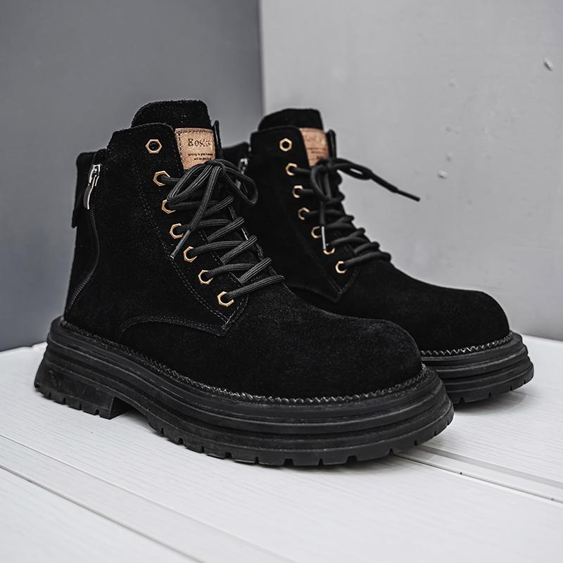 

Men s high-quality suede horse boots outdoor casual leather boots thick soled English style short boots fashionable work boots 39 чёрный