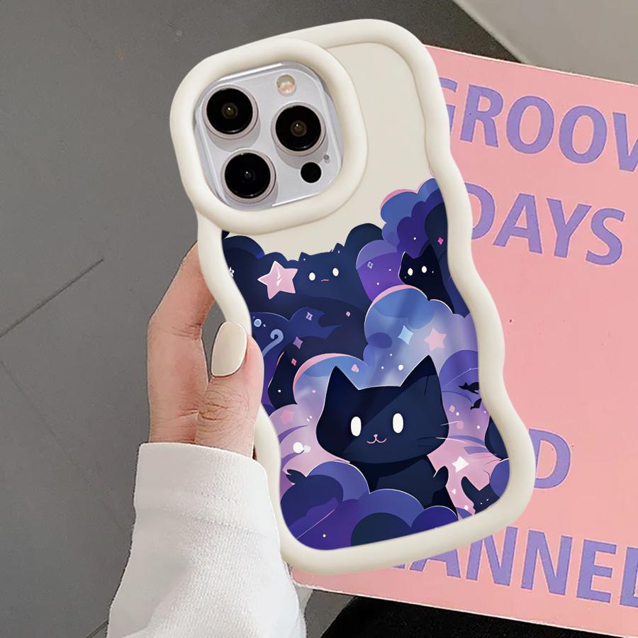 Soft Phone Cover Case for iPhone 15 Plus 13 11 14 XR 16 Pro Max 17 Air 8 12 Black Cat Starry Night