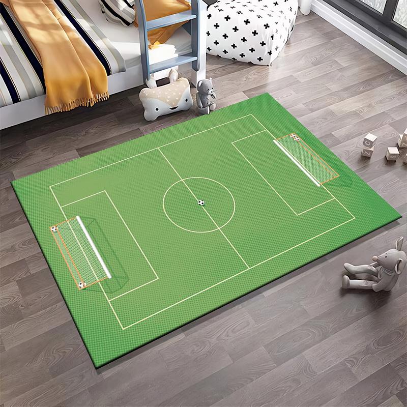 Green Soccer Field Carpet, Kids Play Mat, Sports Theme Home Decor Suitable for use as an anti-slip for living room bedroom sofas