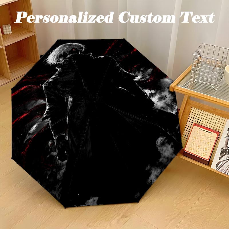 Portable Auto Folding Umbrella,Tokyo Ghoul 8 Rib Waterproof Umbrella For Camping Commute