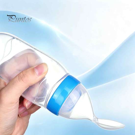 Infant Complementary Food Feeder Baby Silicone Squeeze Spoon, Single-handed Rice Cereal Bottle with Flow Control, Easy Clean Dispensing Spoon