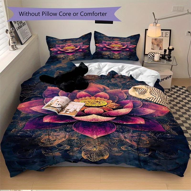 3pcs Lotus Mandala Soft Comfortable Bedding set, For Bedroom, Guest Room And Dorm, All - Season Use, High-Definition Printing121
