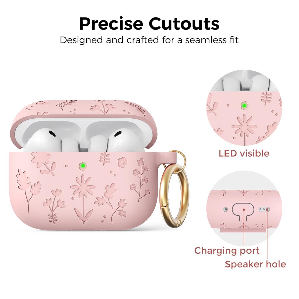 AHASTYLE WG186 For AirPods Pro 3 Embossed Floral Pattern Silicone Case Protective Cover with Hook