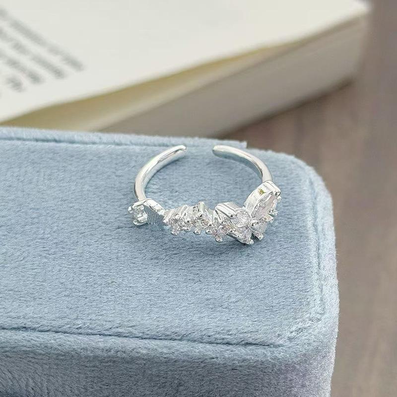 Light Luxury High-End Full Diamond Inlaid Zircon Stacked Wearing Super Flash Super Fairy Row Diamond Opening Ring Niche Design Exquisite Ring