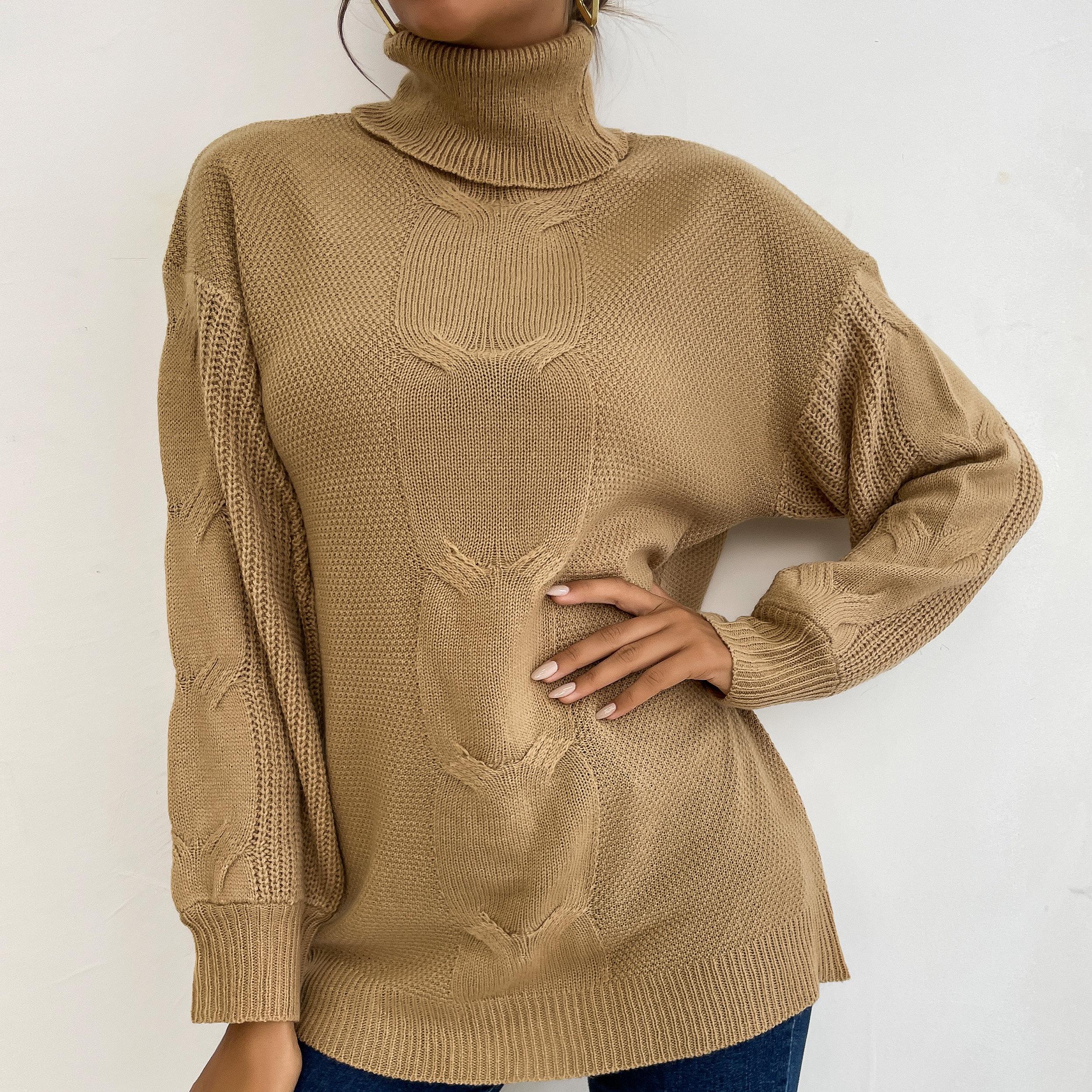 

YYFS женские модные повседневные однотонные принты осень-зима с длинным рукавом и высоким воротом свитера L хаки