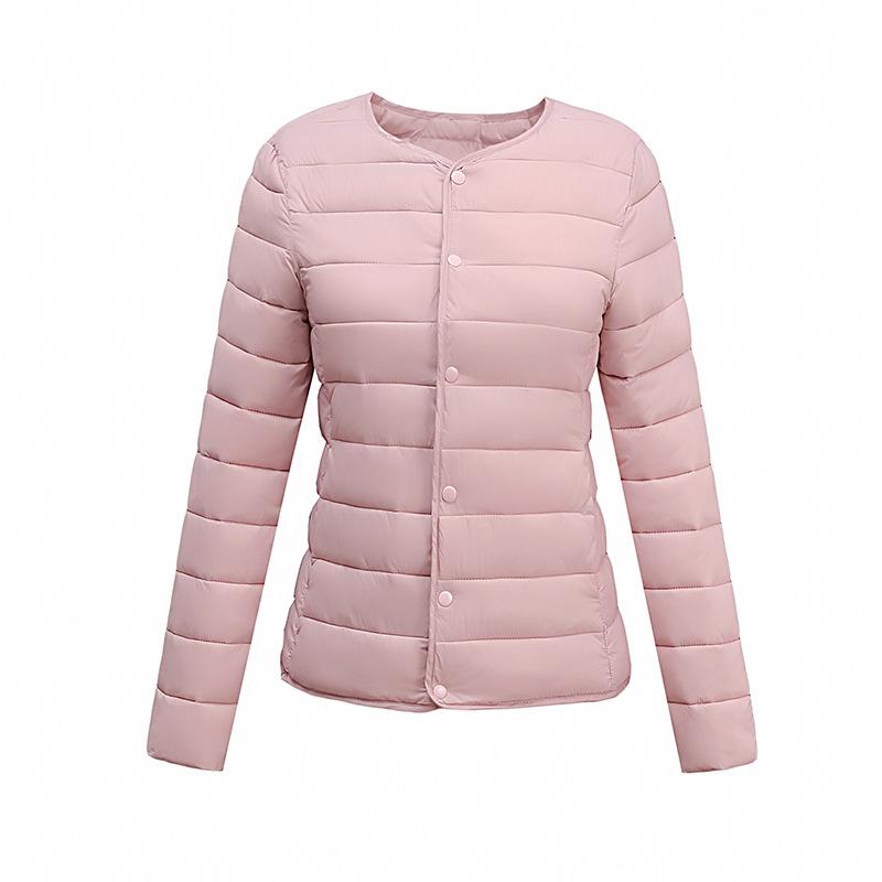 Lightweight Cotton Jacket Female. 2022 Autumn and Winter New Item, Warm Inner Liner, Solid Color, Round V-neck, Coat Base, Short Down Cotton Jacket