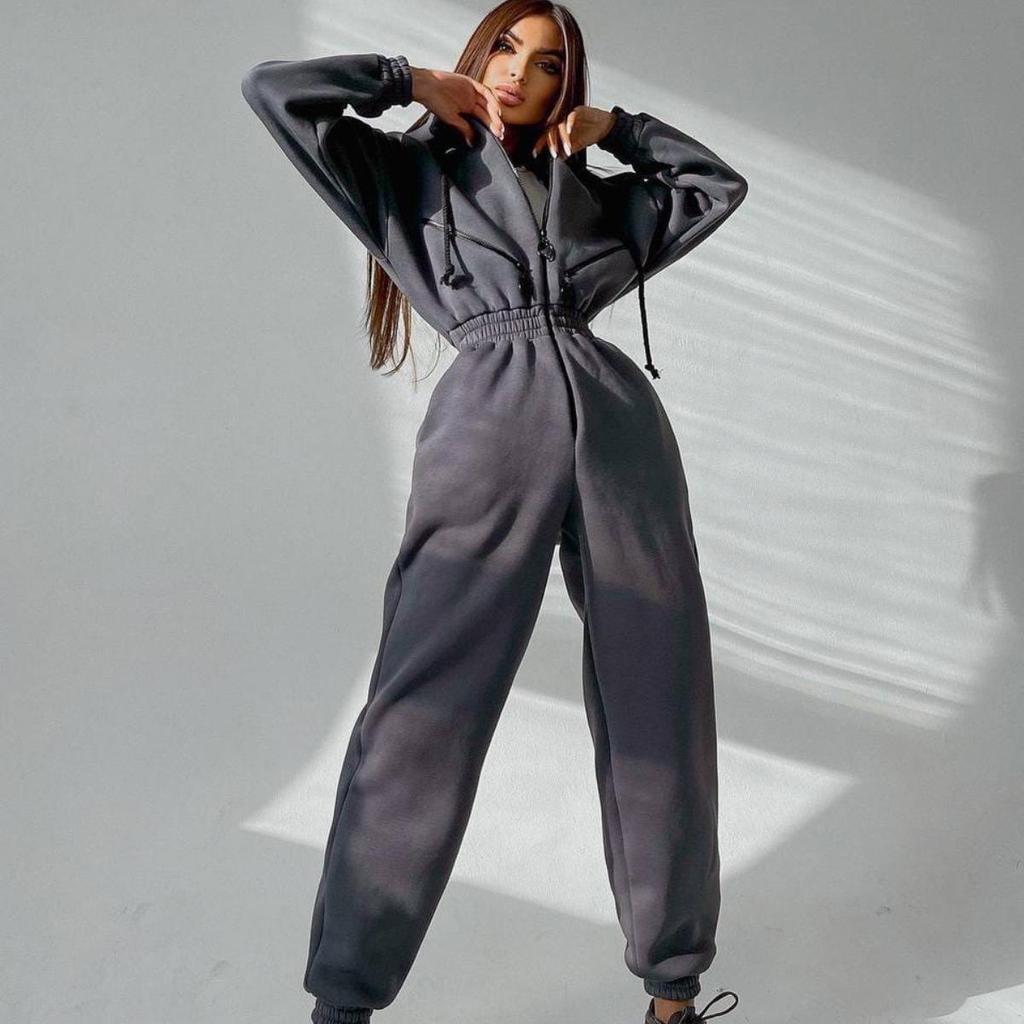 Mono de manga larga con cremallera para mujer, ropa deportiva de otoño, chándal informal de invierno, sudaderas con capucha de moda