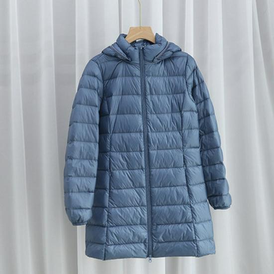 Women's Mid-Length Slim Fit Hooded Down Jacket, Flattering Plus Size, Lightweight with Detachable Hood